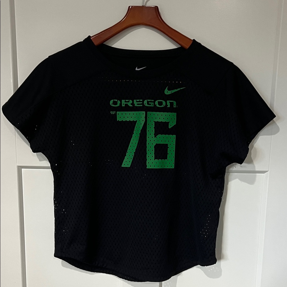 Nike Girls SS Mod Fan Black and Green Oregon Jersey Sz XL